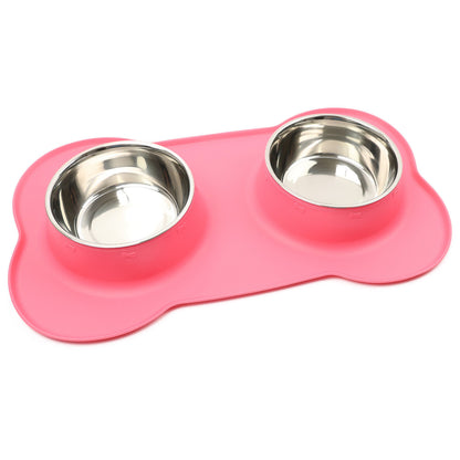 Pets Bowl for Food and Drink Double Bowls Stainless Steel Non Slip for Pets