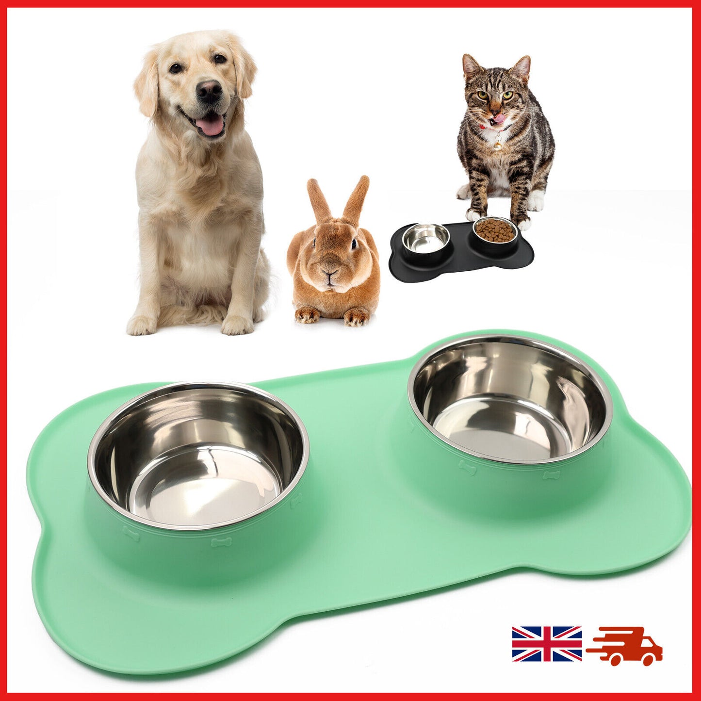 Pets Bowl for Food and Drink Double Bowls Stainless Steel Non Slip for Pets