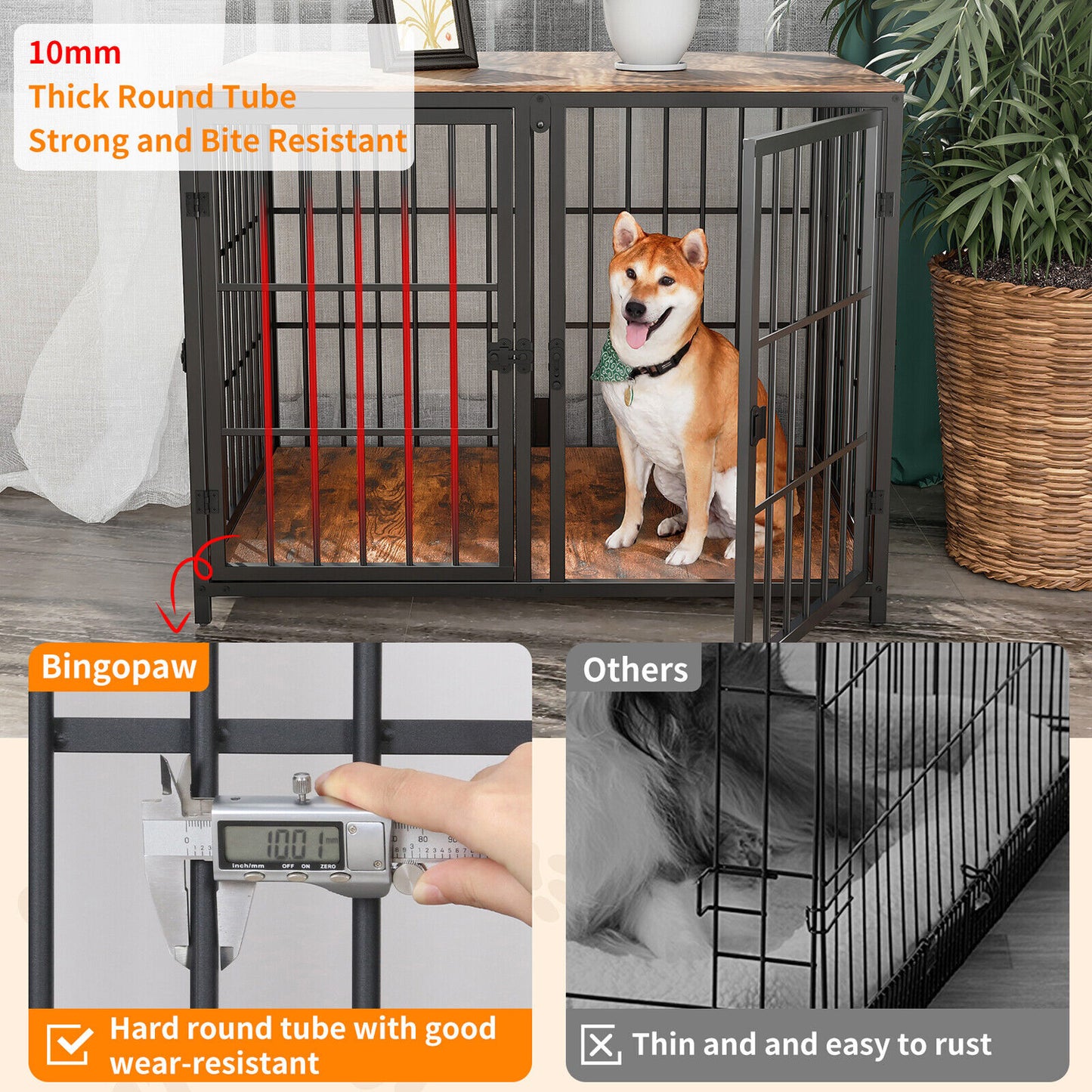 Bingopaw Heavy Duty Wooden Dog Crate Large Cage Puppy Kennel End Table Furniture