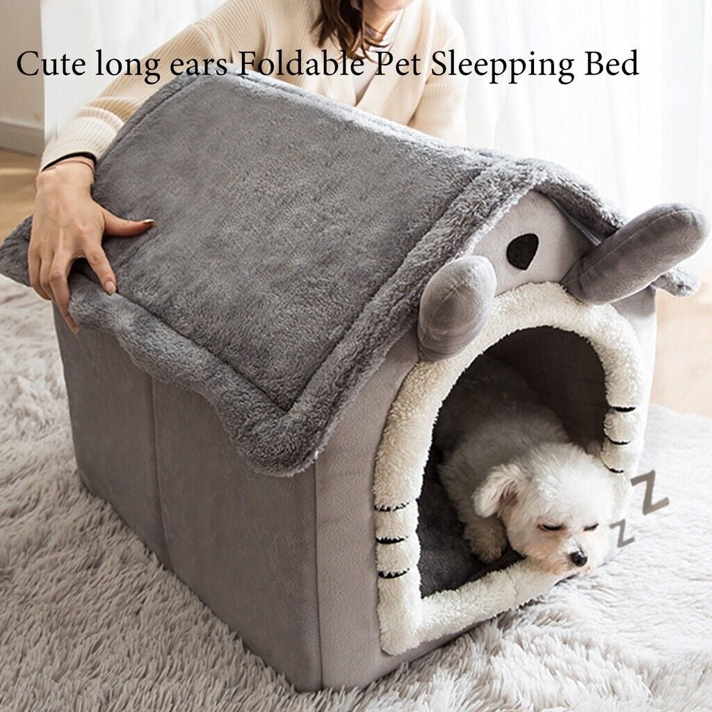 Pet Cat Kitten Dog Beds Igloo Fleece Bed Pyramid Cozy Washable Warm House Cave