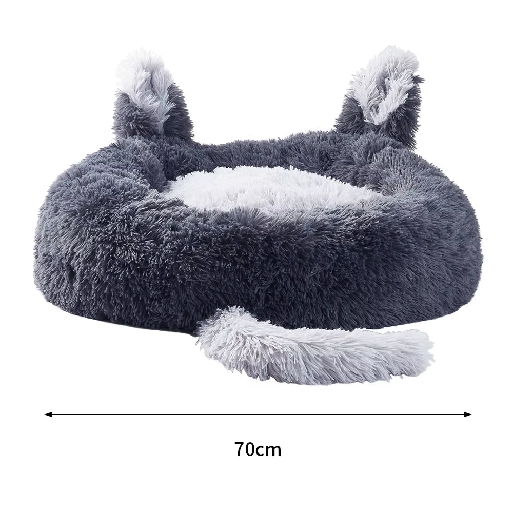 Dark Grey 70Cm round Plush Pet Dog Cat Bed with Cute Ears