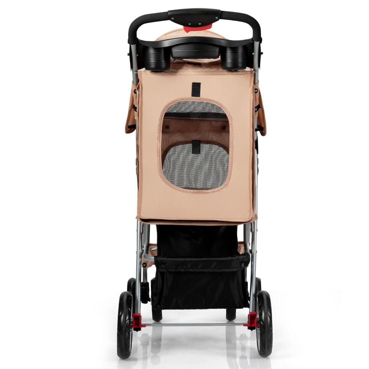 4-Wheel Folding Pet Stroller with Storage Basket and Adjustable Canopy