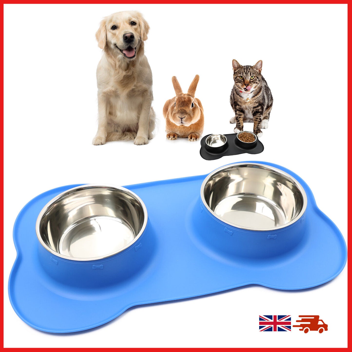 Pets Bowl for Food and Drink Double Bowls Stainless Steel Non Slip for Pets