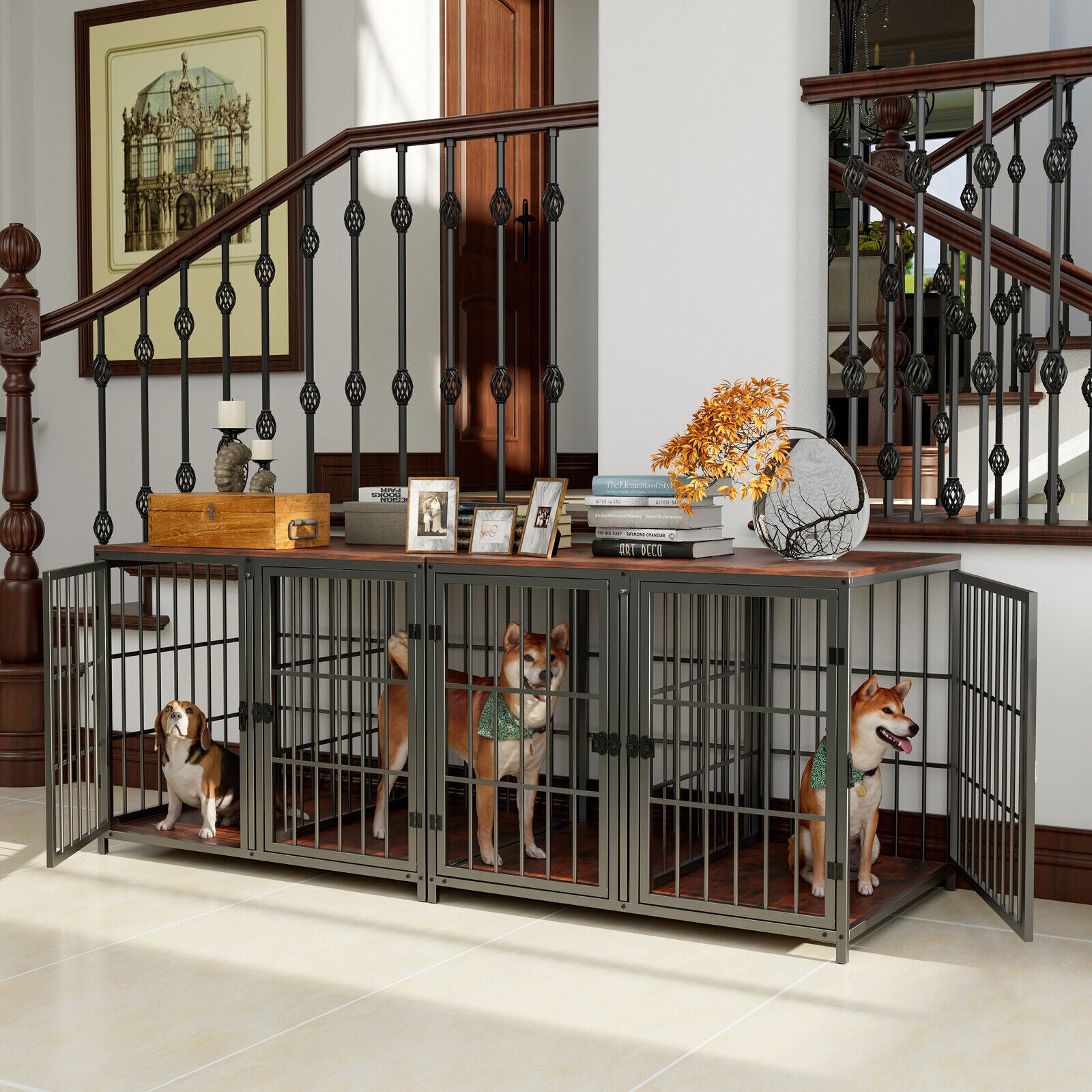 Bingopaw Heavy Duty Wooden Dog Crate Large Cage Puppy Kennel End Table Furniture