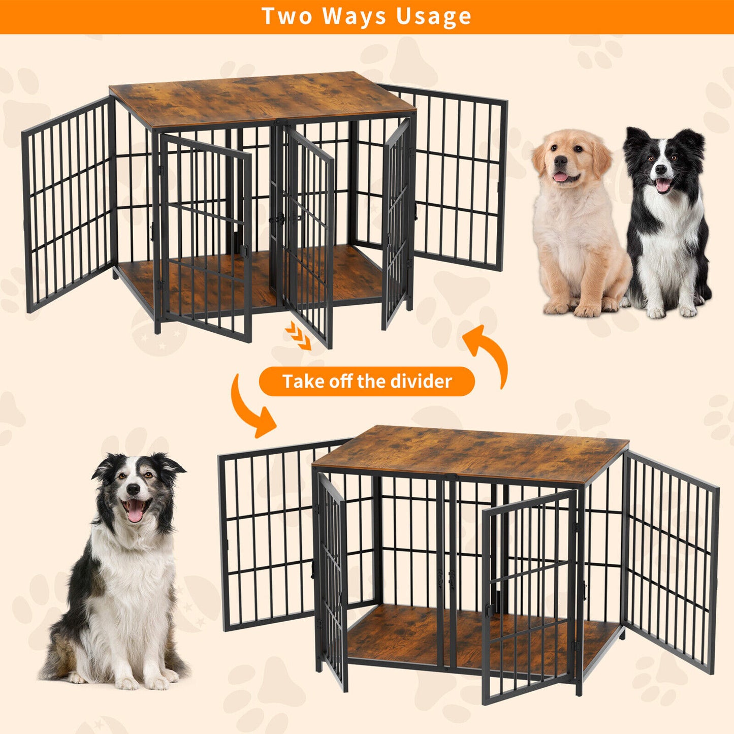 Bingopaw Heavy Duty Wooden Dog Crate Large Cage Puppy Kennel End Table Furniture